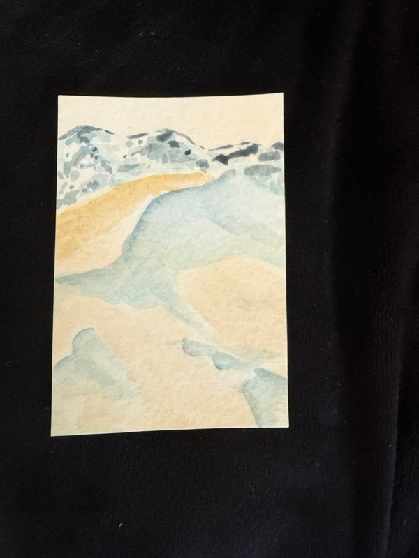 ACEO original cold goby desert sand dunes and mountains watercolor scenery