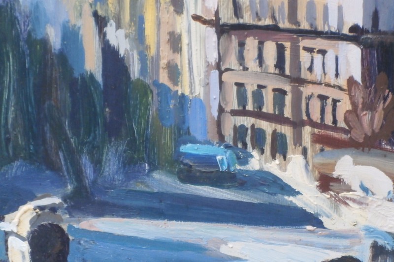 City Fountain & Buildings Oil Painting-1960s-Israel Louis Winarsky gallery