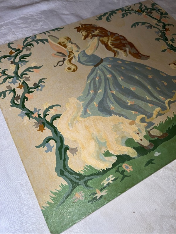 VTG 1950s Paint By Number Little Girl & Kittens Storybook Coquette Art 16x20 gallery
