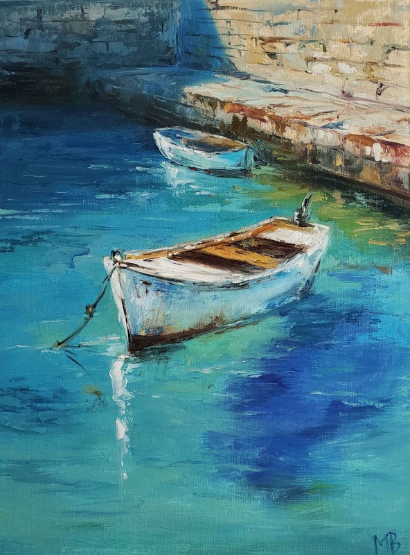 Original Oil Painting Coastal Boat Seascape 12×16 Canvas Panel Signed Wall Art