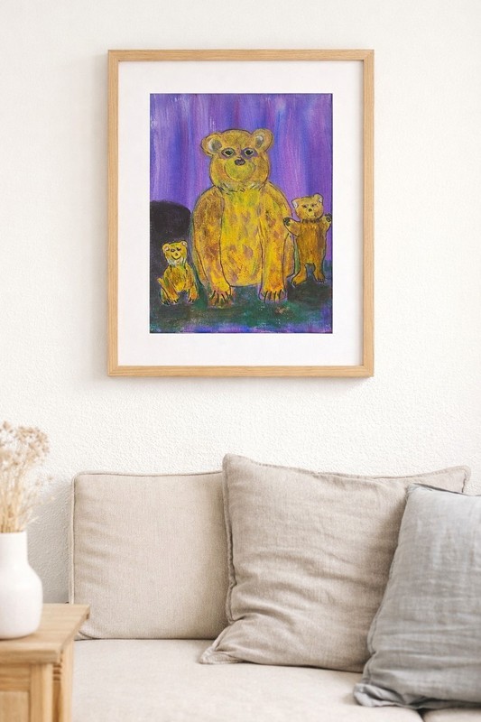 Three Bears Family Acrylic Painting Cabin Nursery Folk Animal Art gallery