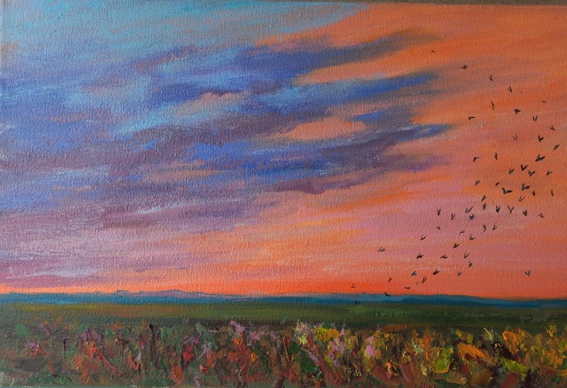 Landscape painting Original art Impressionism Oil on canvas by A. Shrub8х12in