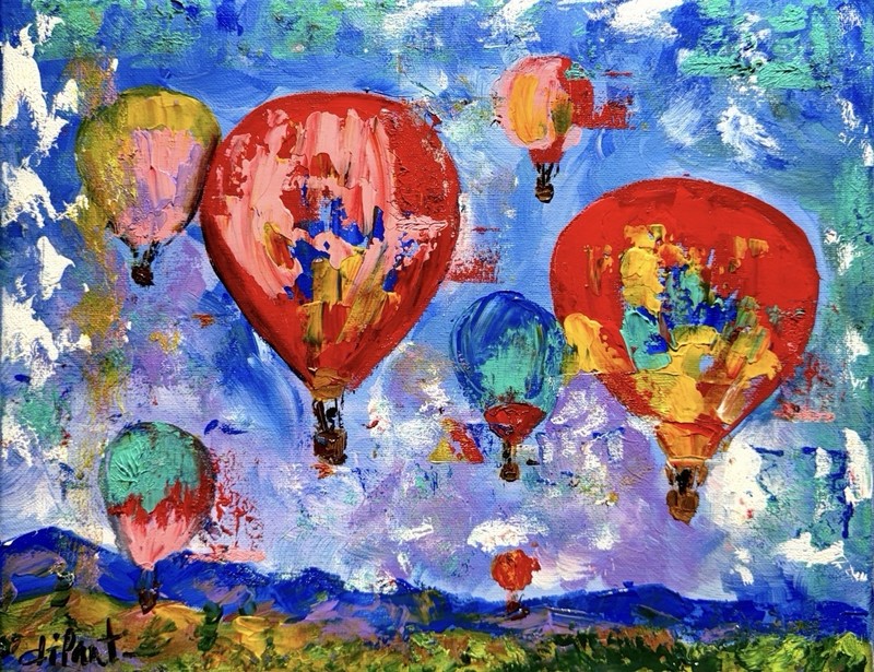 Hot Air Balloon Original Art 14x11 Canvas Impressionist Decor Abstract gallery