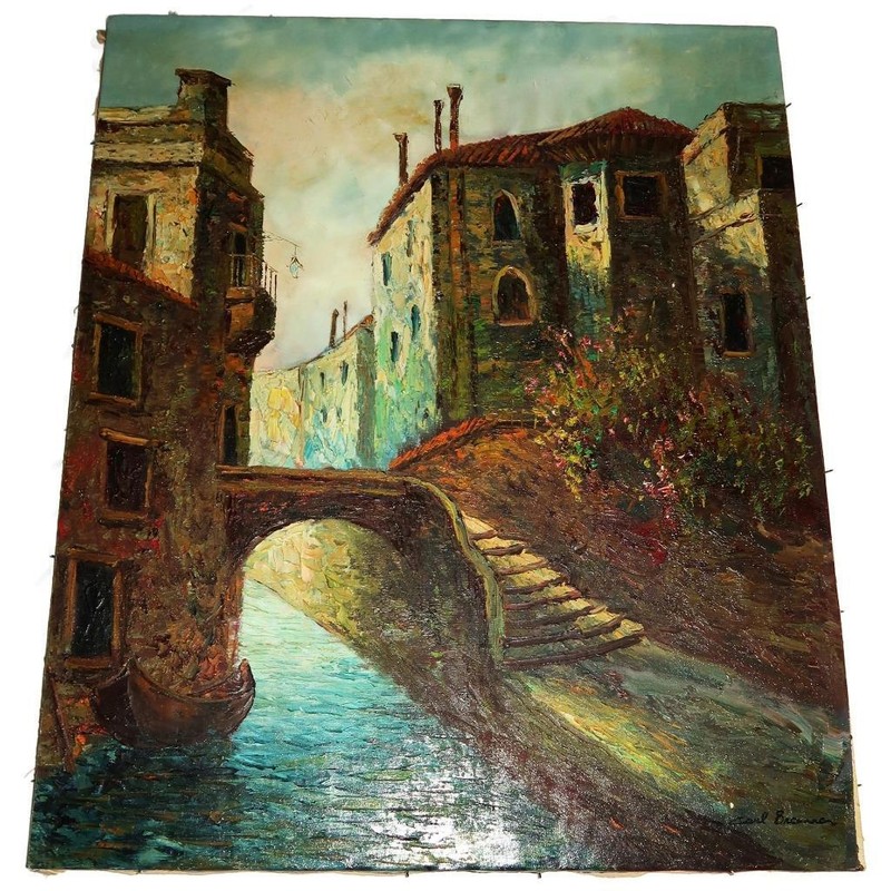 Art Oil on Canvas, Signed, Venice Canal, 20″ by 24″ H