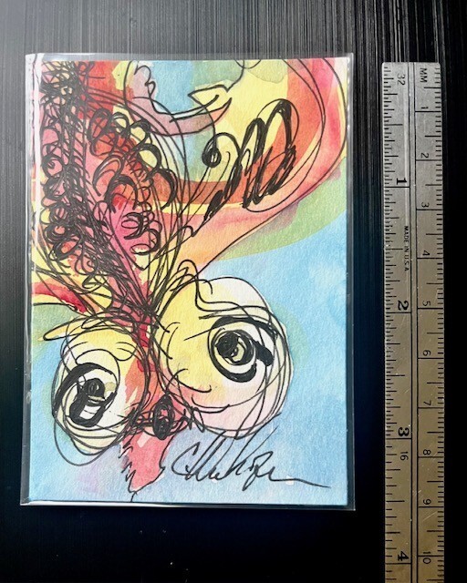 Fancy Tropical Fish Ink & Watercolor painting ACEO Original Cheryl Wehofer C57