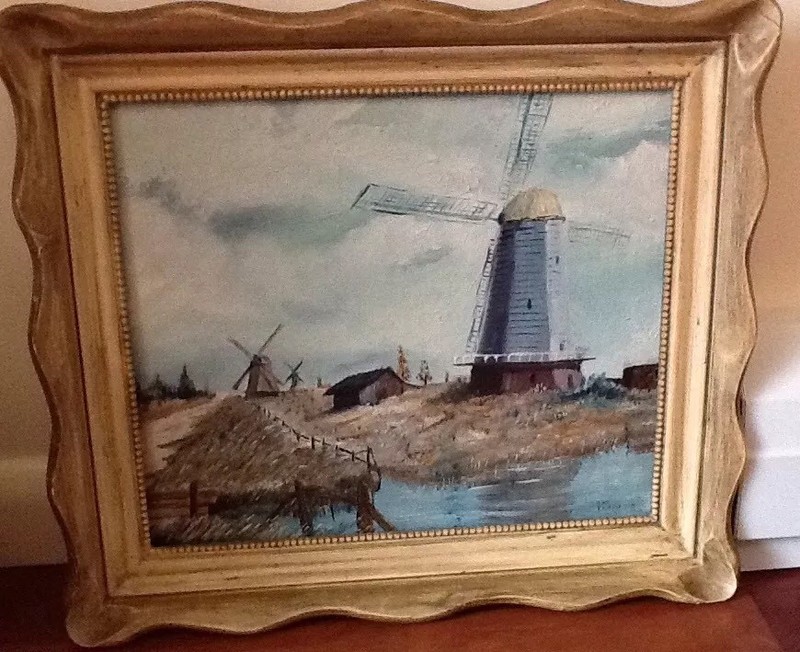 Original Painting SIGNED San Francisco Artist Ray Thompson Windmills Landscape