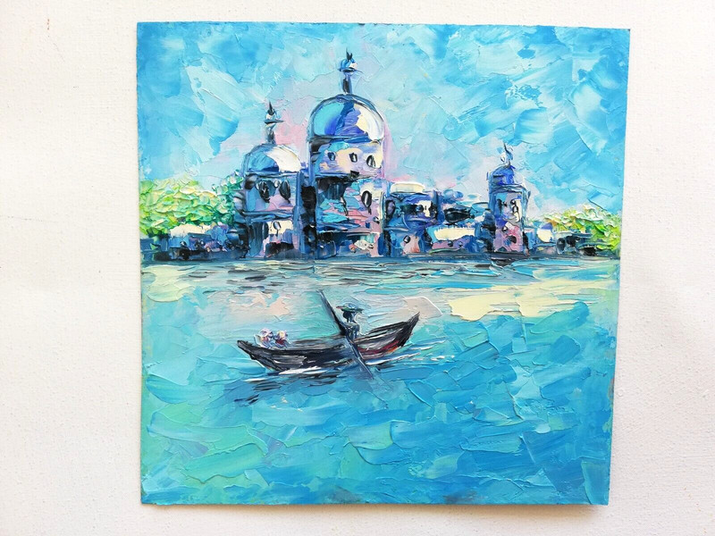 Venice Original Oil Painting, Italy Seascape Painting. With Frame. 20х20 cm gallery