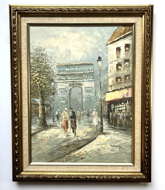 Vintage Paris Street Scene Original Oil Painting on Canvas Signed Burnett Framed