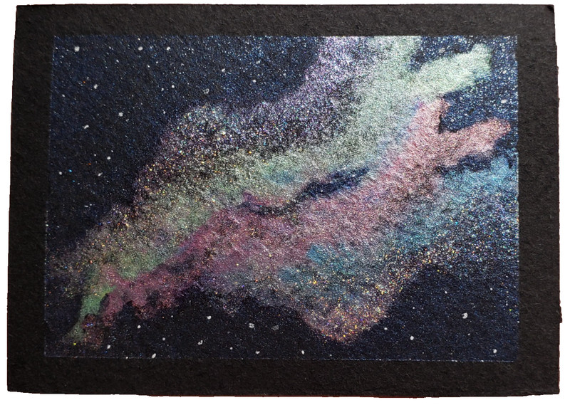 aceo original painting night sky nebula stars cosmic space signed watercolor