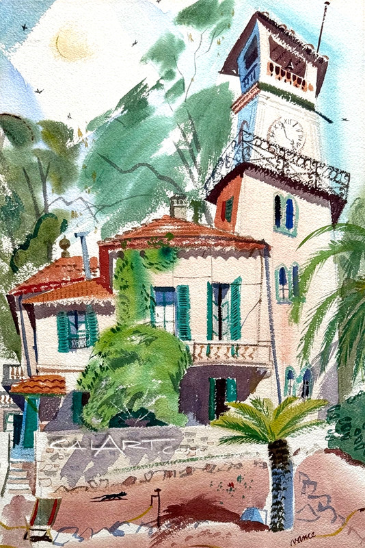 1952 James Vance AWS Antibes France Painting of House Near La Garoupe Beach
