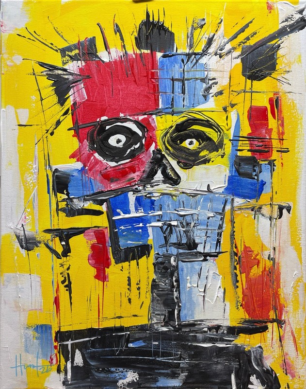 Neo Expressionist Abstract Face Painting Colorful Modern Urban Art 16x20 Canvas