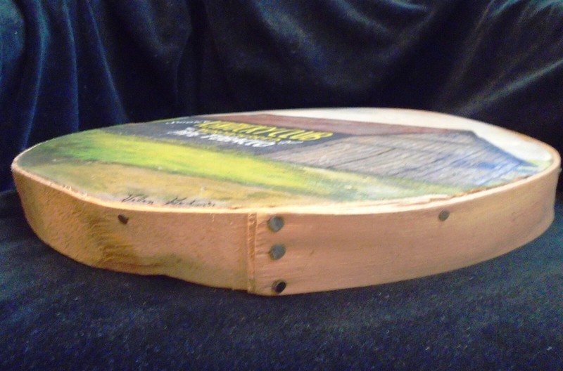 Primitive Round Wood Box Lid Painting Barn Advertising Kentucky Club Tobacco gallery