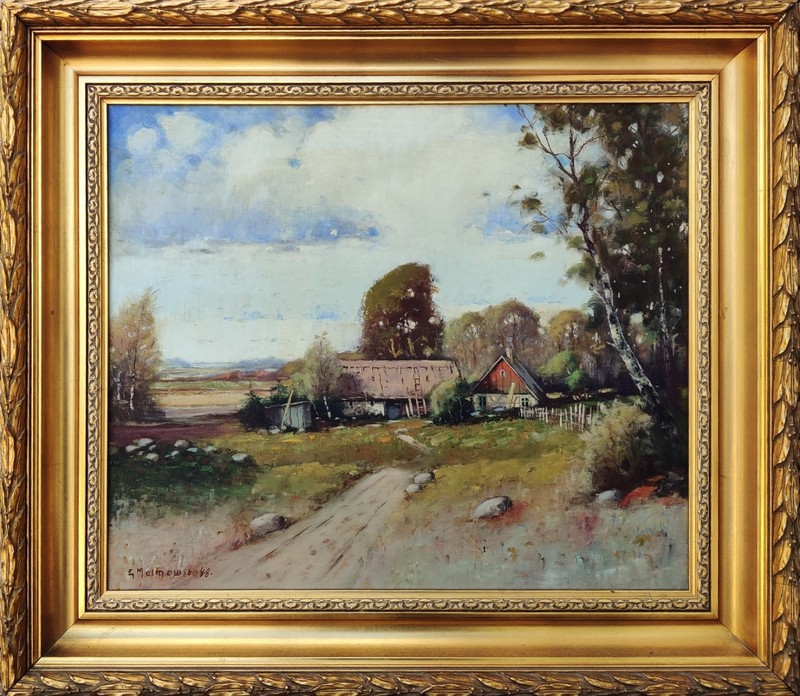 Ernst Malmquist (1889-?): OLD FARM, original oil painting. Beautiful frame, 1948