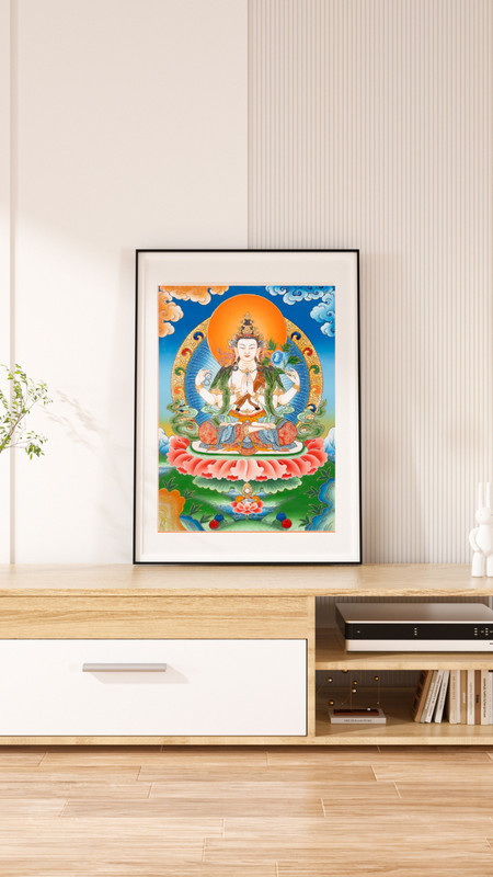 Hand-Made Chenrezig Thangka – Tibetan Buddha of Compassion & Mercy | Authentic gallery