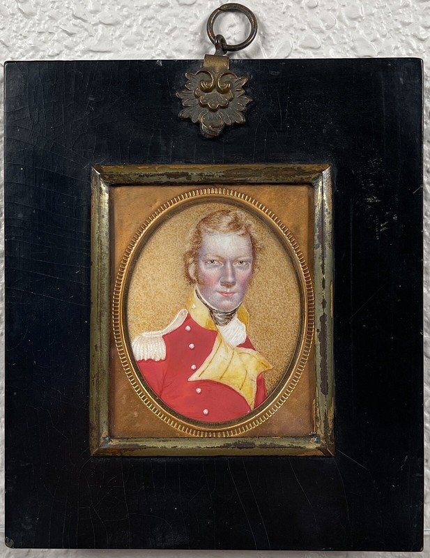 Irish English Antique Miniature Portrait Painting Military Officer Man 19th C.