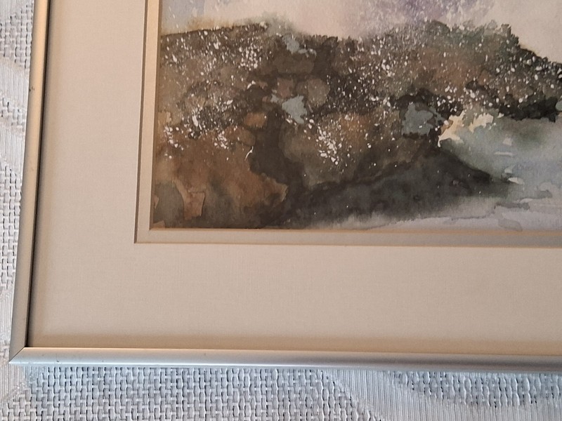 Watercolor art by Sherri Bails madded framed signed crashing waves on rocks gallery