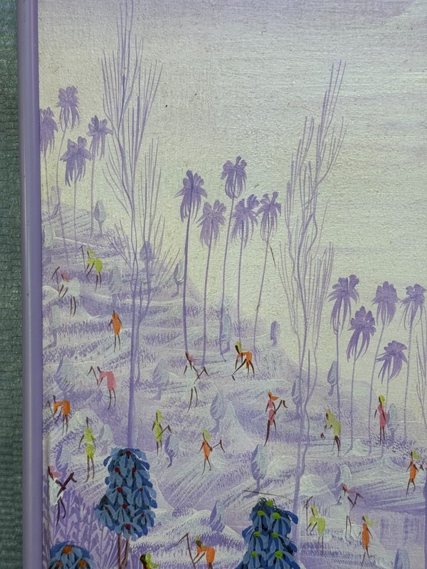 J.A. PIERRE SIGNED HAITIAN CARIBBEAN OIL PAINTING FIELD WORKERS LABORERS ON HILL gallery
