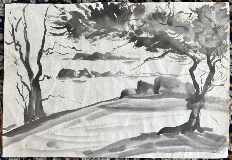 Chiura Obata Painting Ink Wash Urban California Art Landscape Japanese American