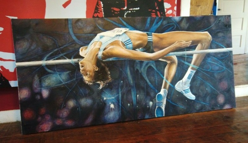 Original Art - Vlasic Levitas 34"x73" Acrylic on Canvas-Athlete, Shipped in Tube