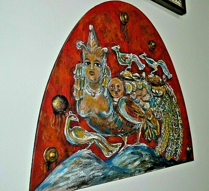 "Phoenix". Original Mixed Media Acrylic painting on plywood. Signed artwork gallery