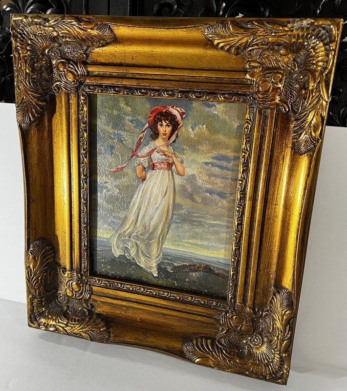 Vintage Pinkie Oil Painting. Beautiful Gold Frame 16" x 14" x 2" Good condition. gallery