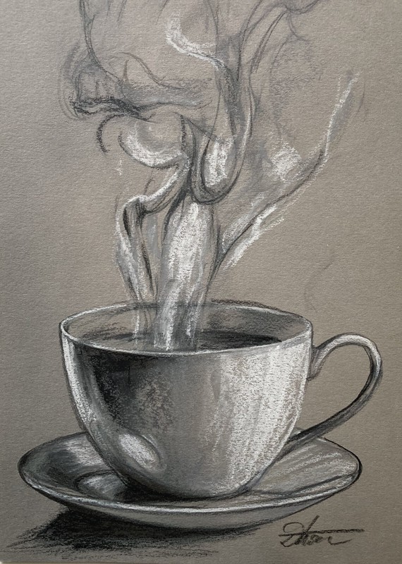 Impressionism Pastel Painting Drawing Dorothy Laz a cup of coffee