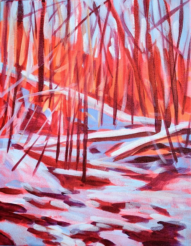 Original Expressionism Abstract Forest Snow 11x14 Acrylic Canvas Painting Signed gallery