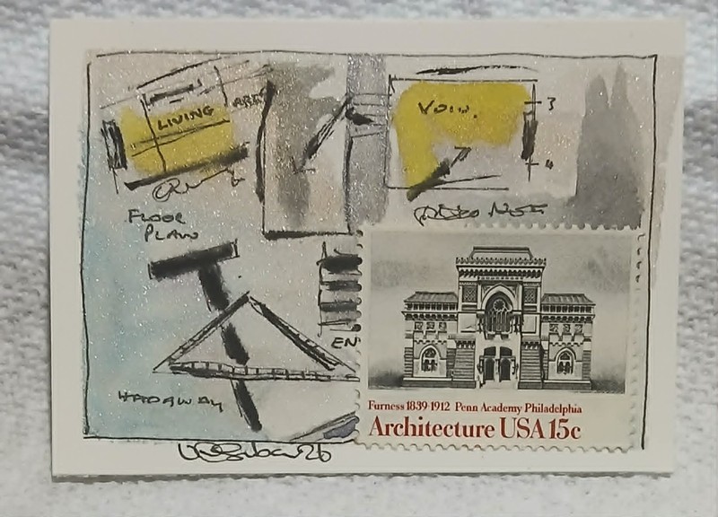OOAK Postal Whimsy Architecture Series • Minimalist Watercolor Drawingboard ACEO