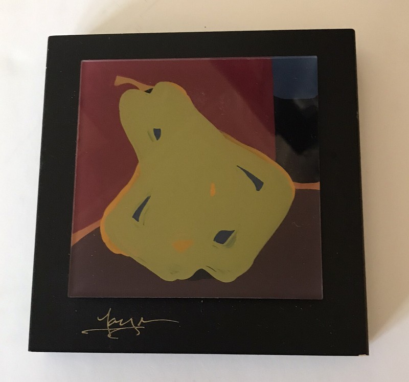 Daniel Lager PEAR ON TABLE Abstract Painting Reverse Acrylic Color Block-SIGNED gallery