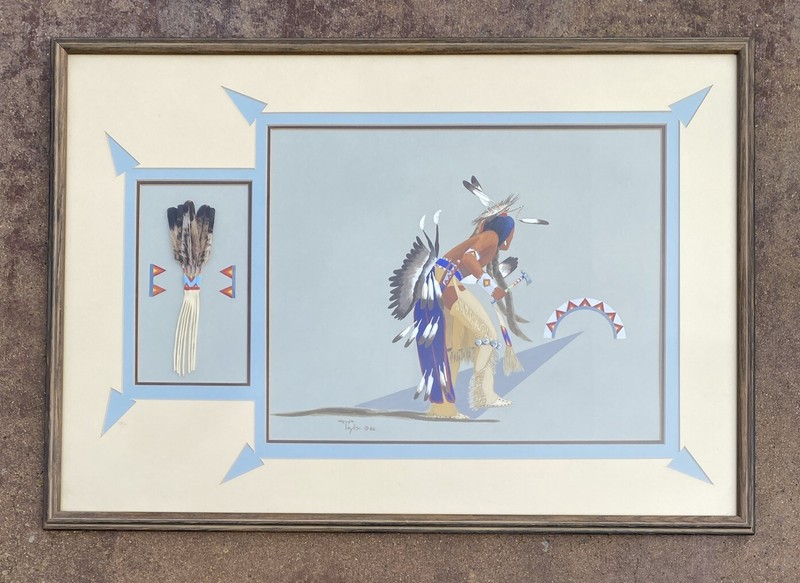 Vintage Native American Painting By Urshel Taylor, Pima Indian Utah