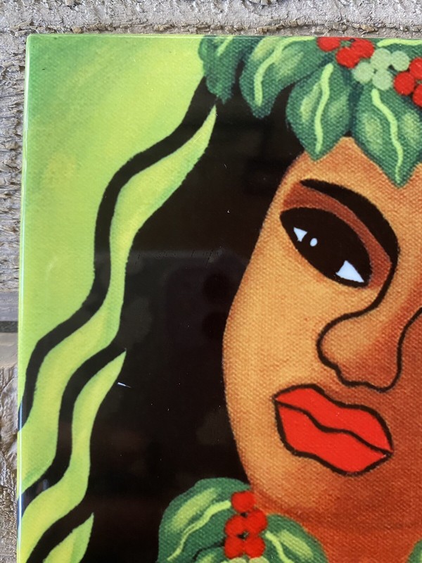 Bobbi Caputo Hand Painted Tile Hawaiian Folk Art "Island Girl" Signed gallery