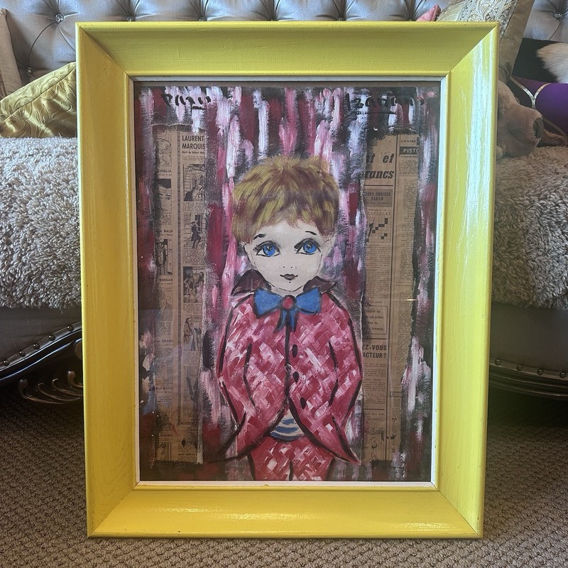Original Blue Eyes Boy On French News Paper Large Francois Paris 28×22 Frame
