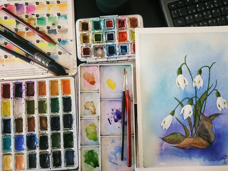 Snowdrops Painting Floral Artwork Watercolor Original Art 12 by 8 inches gallery
