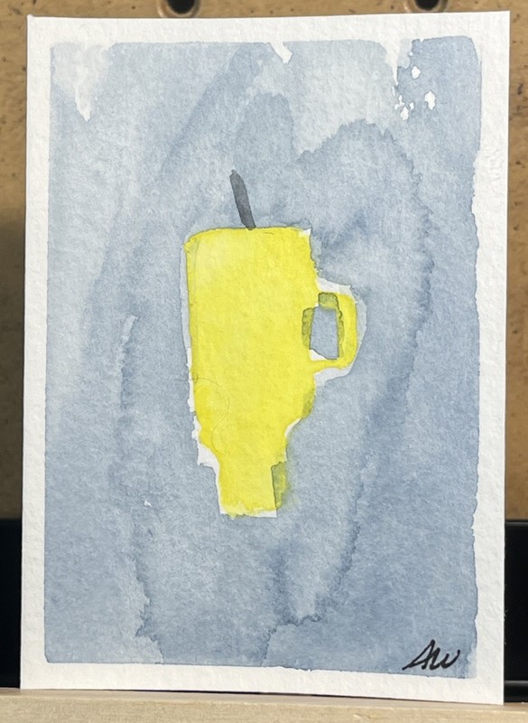 ACEO Original Art Card Stanley Cup Yellow Watercolor Painting annesartdesigns