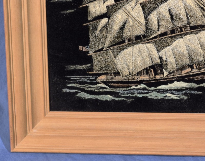 Vintage MCM Toni Smith, Black Velvet Clipper Ship Painting, Mid Century Modern gallery