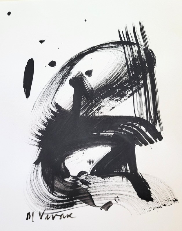 MONA VIVAR Original 14×11 Modern Black and White Abstract Fine Art Painting