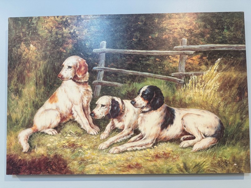 Hunting Dogs Oil Painting Signed Unstretched Unframed Canvas Original