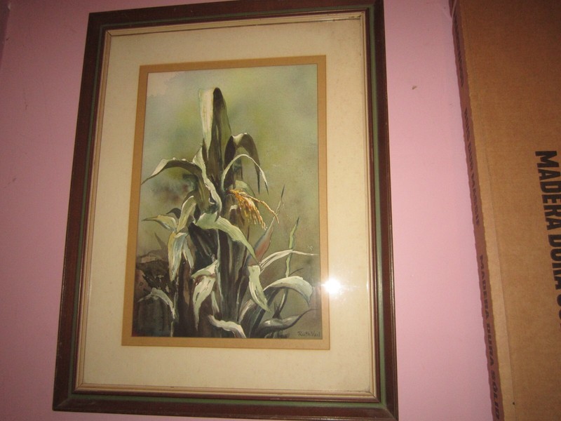 Framed Ruth Vail Watercolor Corn Tassels 21″x27″ w/ Original Purchase Receipt