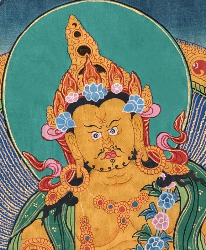 JAMBHALA/KUBER ORIGINAL MASTER QUALITY TIBETAN THANGKA PAINTING WITH SILK BORDER gallery