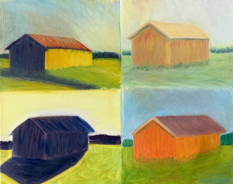 Contemporary Architectural Barn Color Study Acrylic Painting Modern Wall Art