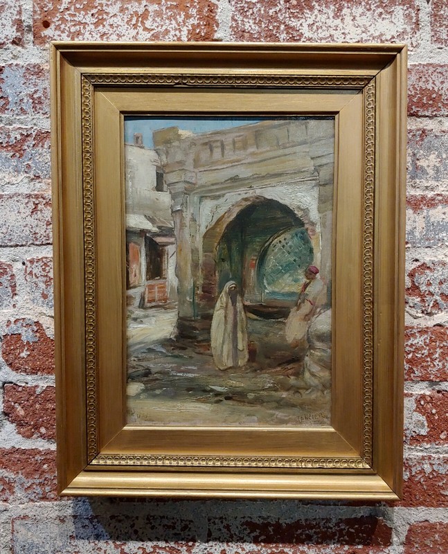 Robert Alexander -Orientalist scene at a Fountain in Tangier-1920s Oil painting