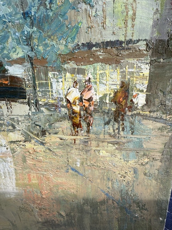 Paris Street Scene Eiffel Tower Oil on Canvas Painting, 24x36 Large Beautiful gallery