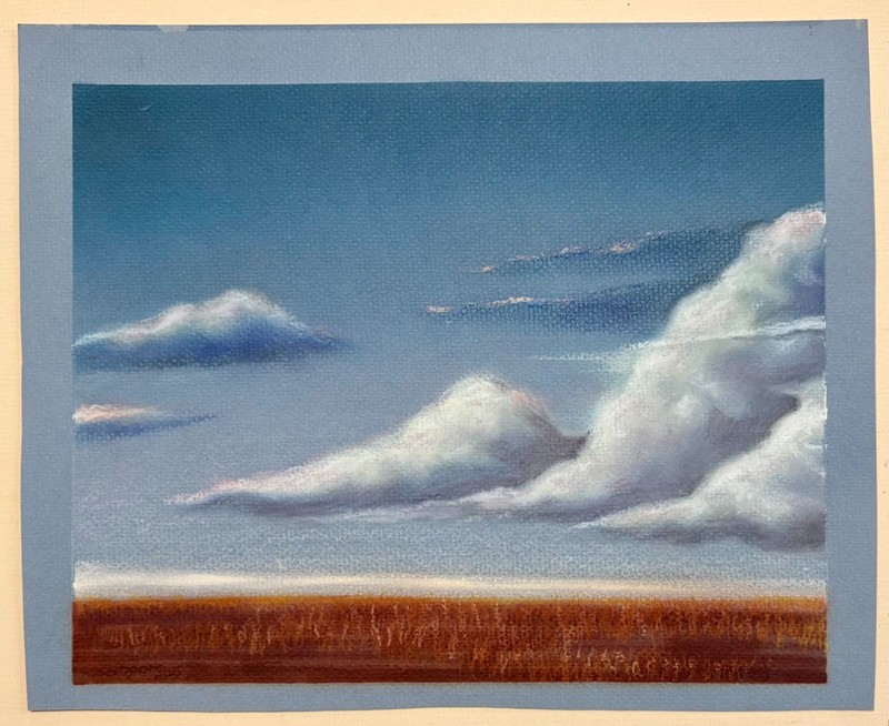 Vintage Pastel on Paper Unsigned Cloudy Landscape