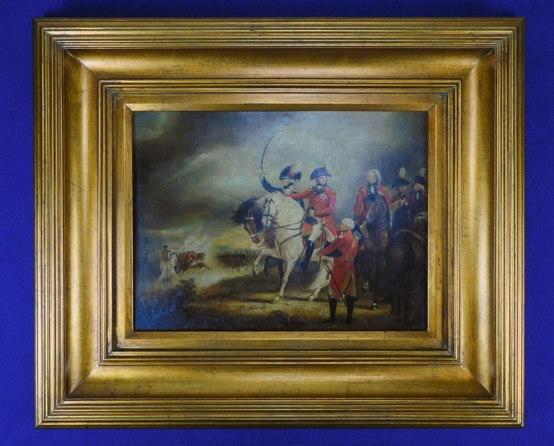 Vintage Signed N. Henry Bingham Oil on Board Framed Battle Scene Painting Art