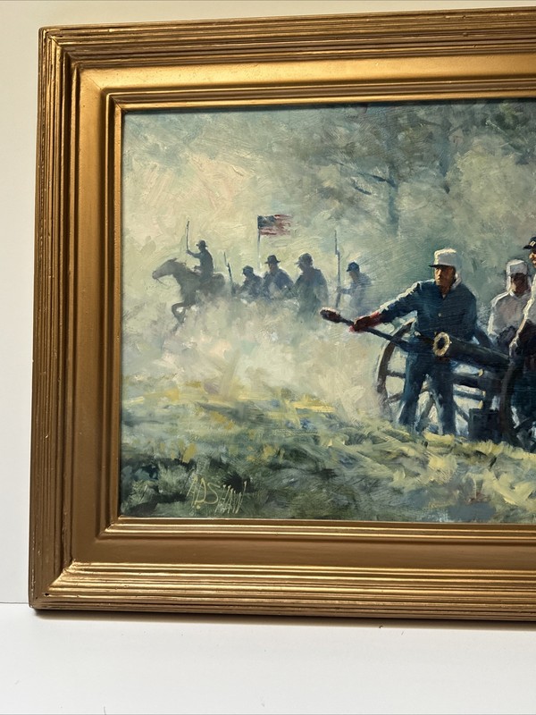 AMERICAN HISTORY PAINTING WAR BATTLE MEN IN BLUE ARCHIE SHAW VINTAGE LISTED OIL gallery