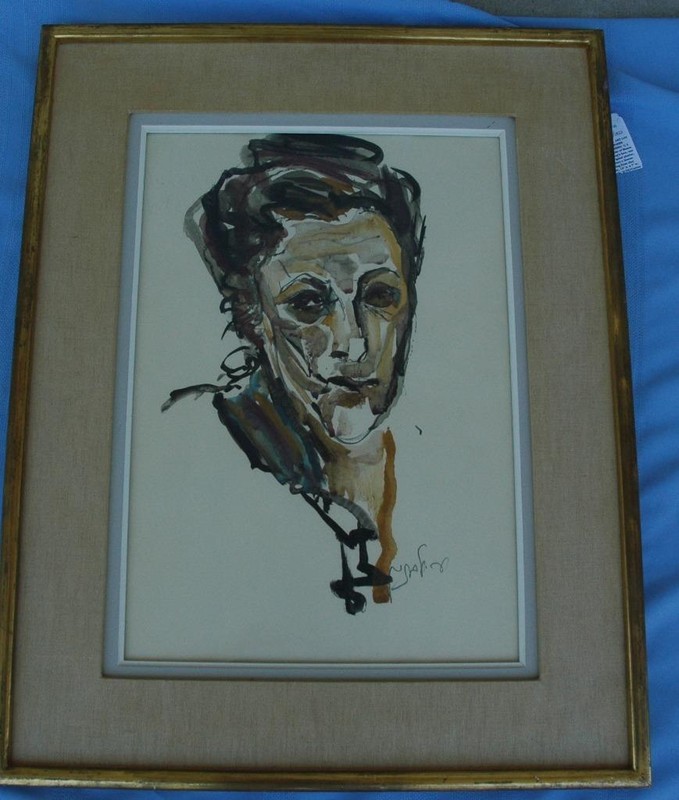 Watercolor Portrait of Modernist Artist Manes Lichtenberg -Illegibly Signed gallery
