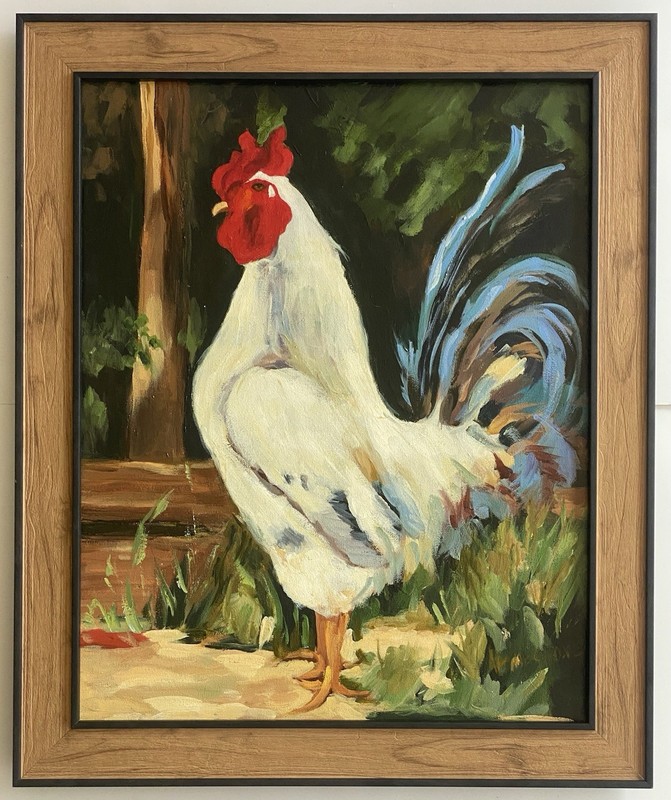 Kathe Choate VTG Farm Chicken Rooster Landscape Portrait Impressionism Painting