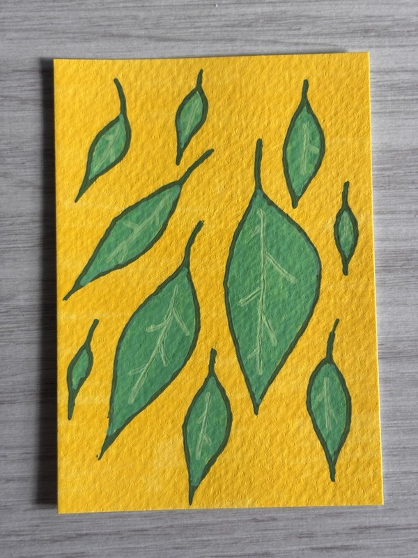 ACEO Watercolor Paper Acrylic Painting Original Title Spring Leaves Falling.