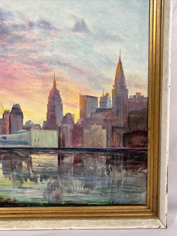 Vintage Original 1964 New York City Skyline Oil Painting Signed S. Westdahl gallery