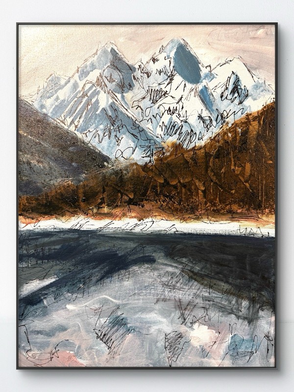 Original Abstract Mountains Landscape 12×16 Expressive Handmade Signed Art 534